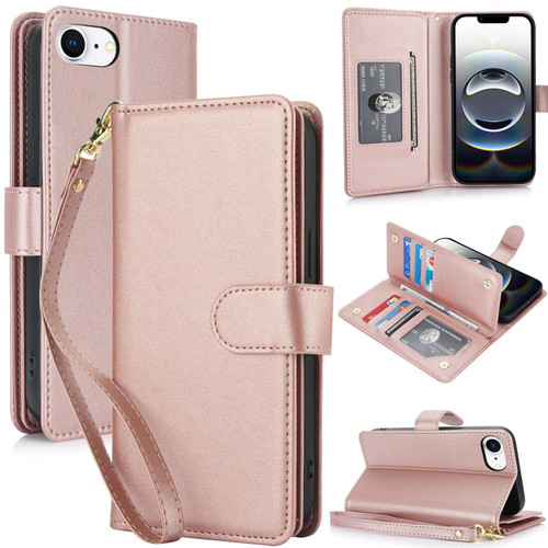 iPhone 16e / 17e Multi-Card Wallet RFID Leather Phone Case - Rose Gold
