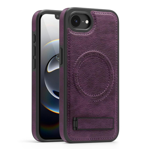 iPhone 16e / 17e Multi-function Holder MagSafe PU Phone Case - Deep Purple
