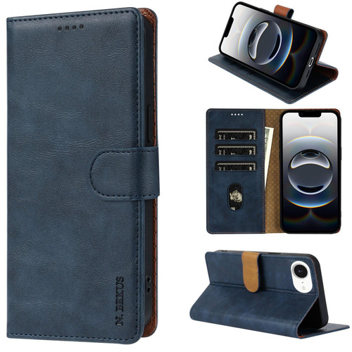 iPhone 16e / 17e N.BEKUS CSJ-P1 Solid Color Leather Phone Case - Blue