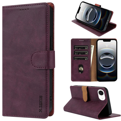 iPhone 16e / 17e N.BEKUS CSJ-P1 Solid Color Leather Phone Case - Wine Red