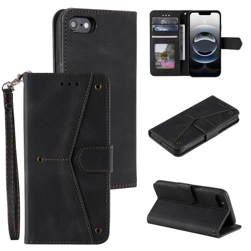 iPhone 16e / 17e Nail Skin Feel Stitching Calf Texture Leather Phone Case - Black