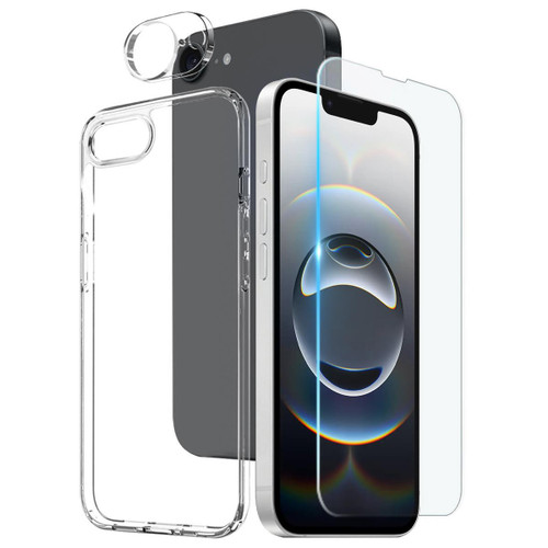 iPhone 16e / 17e NORTHJO 3 in 1 TPU Phone Case with Screen Film and Lens Film - Clear
