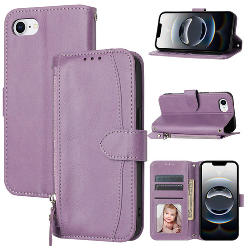 iPhone 16e / 17e Oil Skin Zipper Wallet Leather Phone Case - Purple