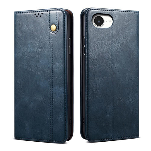 iPhone 16e / 17e Oil Wax Crazy Horse Texture Leather Phone Case - Blue