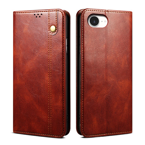 iPhone 16e / 17e Oil Wax Crazy Horse Texture Leather Phone Case - Brown