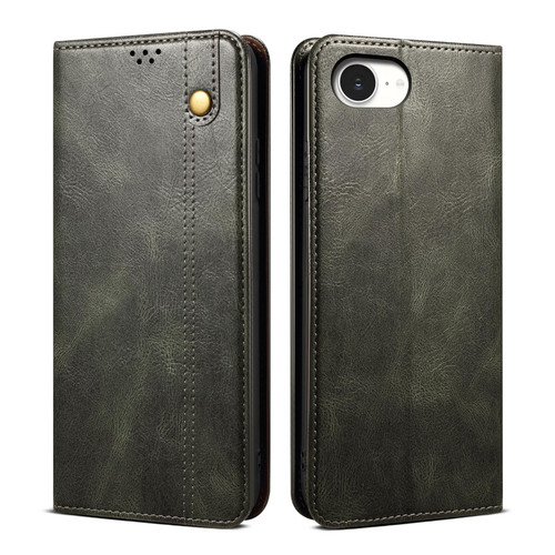 iPhone 16e / 17e Oil Wax Crazy Horse Texture Leather Phone Case - Green