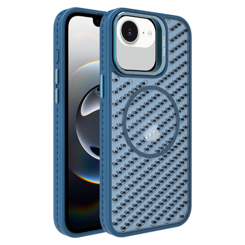 iPhone 16e / 17e O-Shape Hollow Cooling Lens Holder MagSafe Phone Case - Blue
