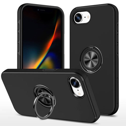 iPhone 16e / 17e PC + TPU Magnetic Phone Case with Invisible Ring Holder - Black