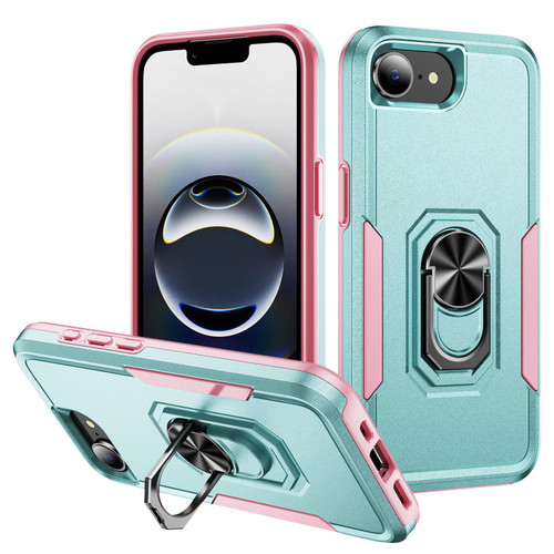iPhone 16e / 17e Pioneer Armor Heavy Duty PC + TPU Phone Case with Holder - Green+Pink