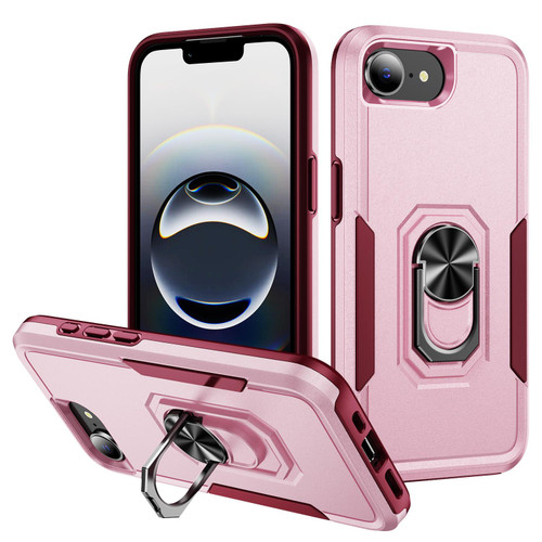 iPhone 16e / 17e Pioneer Armor Heavy Duty PC + TPU Phone Case with Holder - Pink+Rose Red