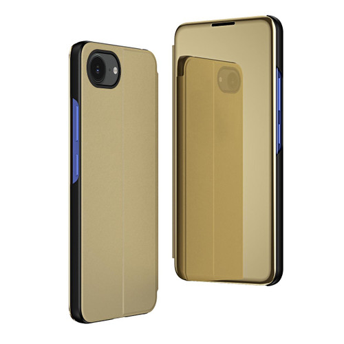 iPhone 16e / 17e Plated Mirror Horizontal Flip Leather Phone Case with Holder - Gold