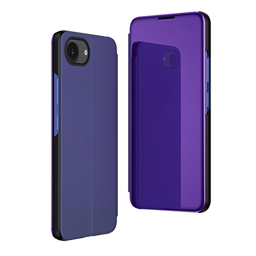 iPhone 16e / 17e Plated Mirror Horizontal Flip Leather Phone Case with Holder - Purple Blue