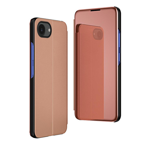iPhone 16e / 17e Plated Mirror Horizontal Flip Leather Phone Case with Holder - Rose Gold