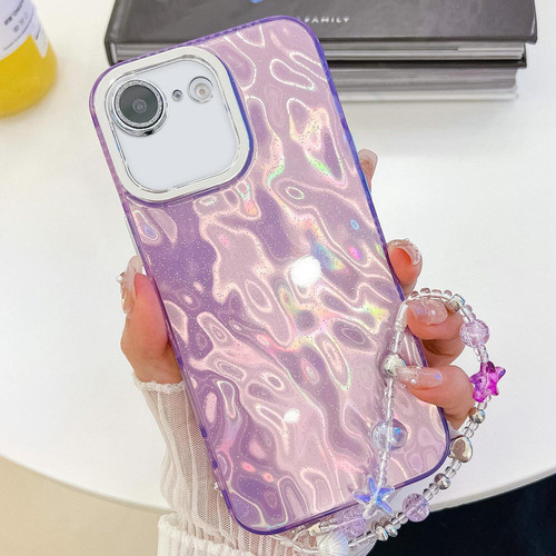 iPhone 16e / 17e Plating Glitter Texture Chain Wristband TPU Phone Case with Lens Film - Purple Wrinkles