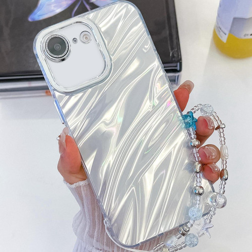 iPhone 16e / 17e Plating Glitter Texture Chain Wristband TPU Phone Case with Lens Film - White Water Ripples