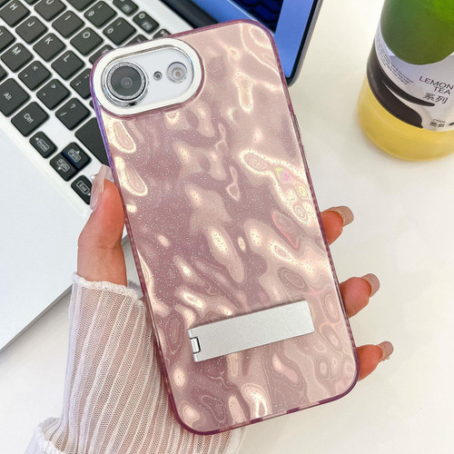 iPhone 16e / 17e Plating Glitter Texture Fold Holder TPU Phone Case with Lens Film - Pink Wrinkles
