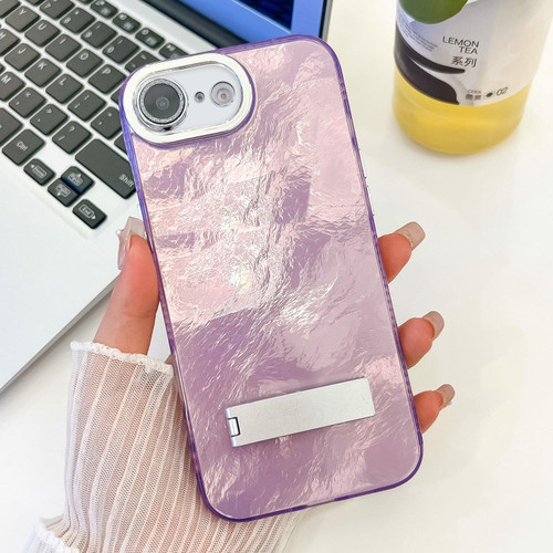 iPhone 16e / 17e Plating Glitter Texture Fold Holder TPU Phone Case with Lens Film - Purple Tinfoil Texture