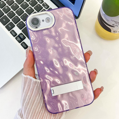 iPhone 16e / 17e Plating Glitter Texture Fold Holder TPU Phone Case with Lens Film - Purple Wrinkles