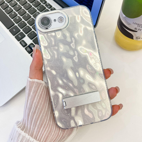 iPhone 16e / 17e Plating Glitter Texture Fold Holder TPU Phone Case with Lens Film - White Wrinkles