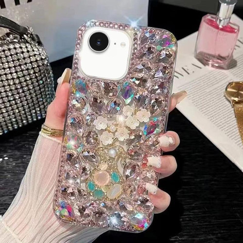 iPhone 16e / 17e Plum Blossom Handmade Diamond Inlay PC Phone Case - Pink