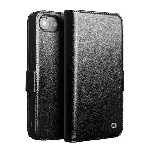 iPhone 16e / 17e QIALINO Classic 103 Buckle Genuine Leather Phone Case - Black
