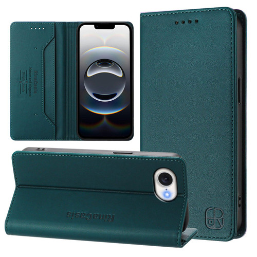 iPhone 16e / 17e RC01 Dual-Folded Magnetic Suction RFID Leather Phone Case - Dark Green