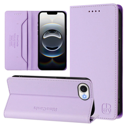 iPhone 16e / 17e RC01 Dual-Folded Magnetic Suction RFID Leather Phone Case - Light Purple