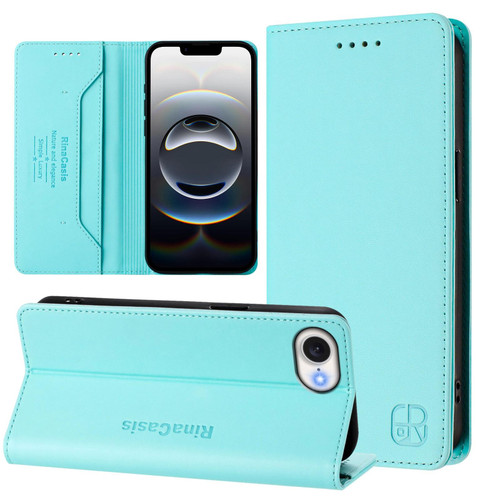 iPhone 16e / 17e RC01 Dual-Folded Magnetic Suction RFID Leather Phone Case - Mint Green