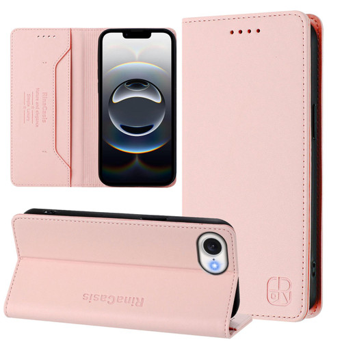 iPhone 16e / 17e RC01 Dual-Folded Magnetic Suction RFID Leather Phone Case - Pink