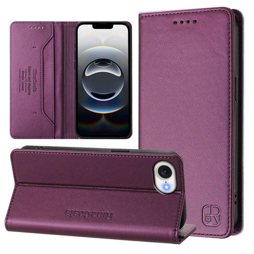 iPhone 16e / 17e RC01 Dual-Folded Magnetic Suction RFID Leather Phone Case - Violet