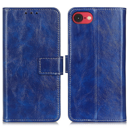 iPhone 16e / 17e Retro Crazy Horse Texture Horizontal Flip Leather Phone Case - Blue
