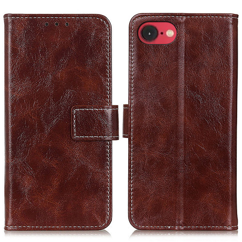 iPhone 16e / 17e Retro Crazy Horse Texture Horizontal Flip Leather Phone Case - Brown