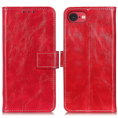 iPhone 16e / 17e Retro Crazy Horse Texture Horizontal Flip Leather Phone Case - Red