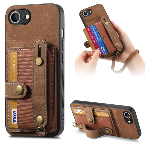 iPhone 16e / 17e Retro Cross Wristband Wallet Leather Back Phone Case - Brown