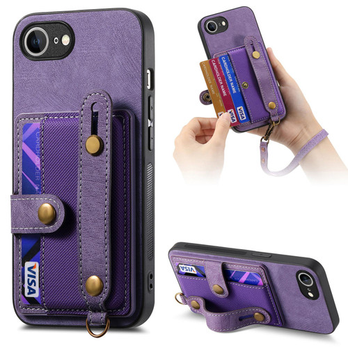 iPhone 16e / 17e Retro Cross Wristband Wallet Leather Back Phone Case - Purple