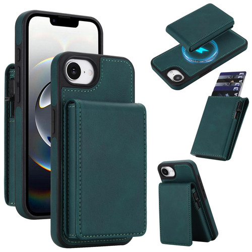 iPhone 16e / 17e Retro Faux Leather Detachable Spring Loaded Card Bag Magnetic RFID Phone Case - Green