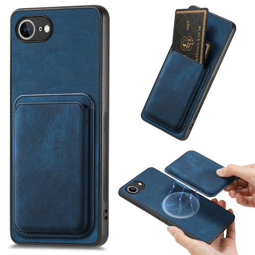 iPhone 16e / 17e Retro Leather Card Bag Magnetic Phone Case - Blue