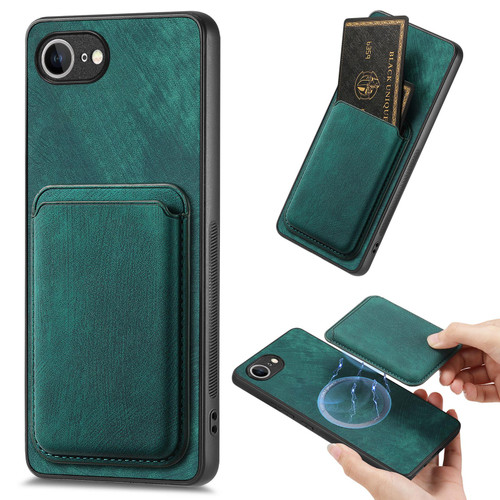 iPhone 16e / 17e Retro Leather Card Bag Magnetic Phone Case - Green
