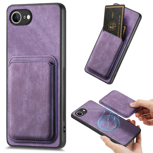 iPhone 16e / 17e Retro Leather Card Bag Magnetic Phone Case - Purple