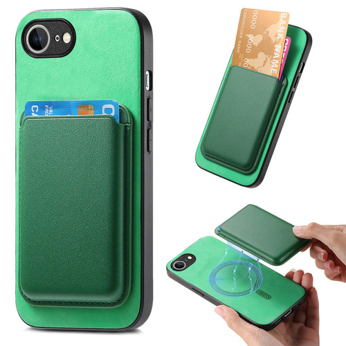 iPhone 16e / 17e Retro Magsafe Card Bag PU Back Cover Phone Case - Green