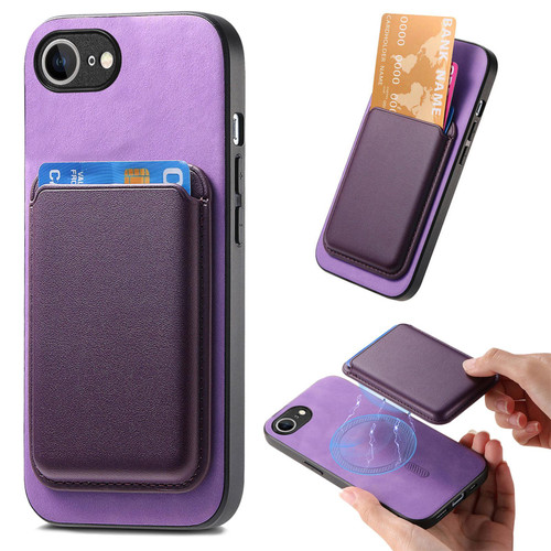 iPhone 16e / 17e Retro Magsafe Card Bag PU Back Cover Phone Case - Purple