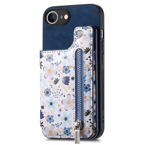 iPhone 16e / 17e Retro Painted Zipper Wallet Back Phone Case - Blue