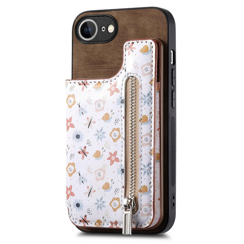 iPhone 16e / 17e Retro Painted Zipper Wallet Back Phone Case - Brown