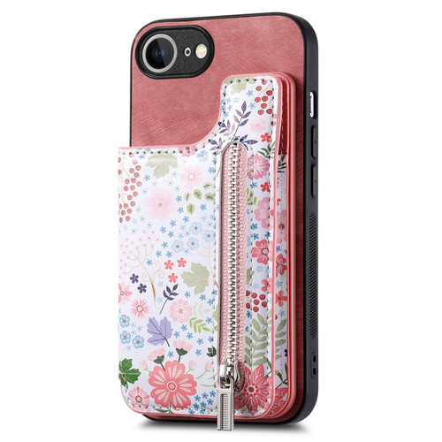 iPhone 16e / 17e Retro Painted Zipper Wallet Back Phone Case - Pink