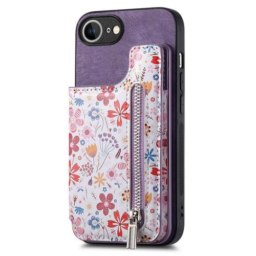 iPhone 16e / 17e Retro Painted Zipper Wallet Back Phone Case - Purple