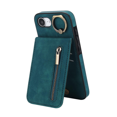 iPhone 16e / 17e Retro Ring and Zipper RFID Card Slot Phone Case - Blue