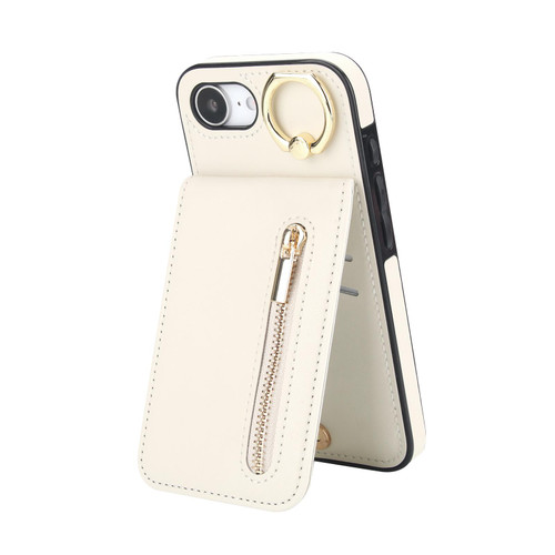 iPhone 16e / 17e Retro Ring and Zipper RFID Card Slot Phone Case - White