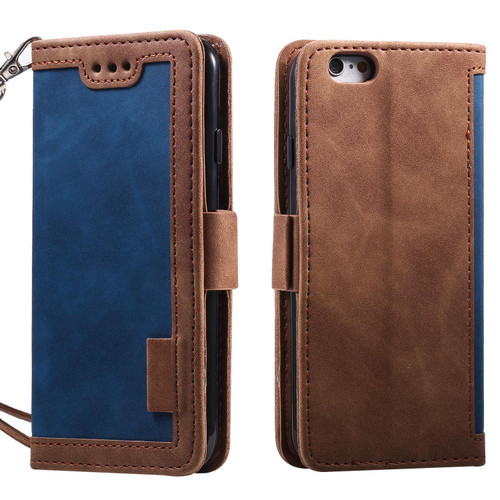 iPhone 16e / 17e Retro Splicing Horizontal Flip Leather Phone Case - Blue