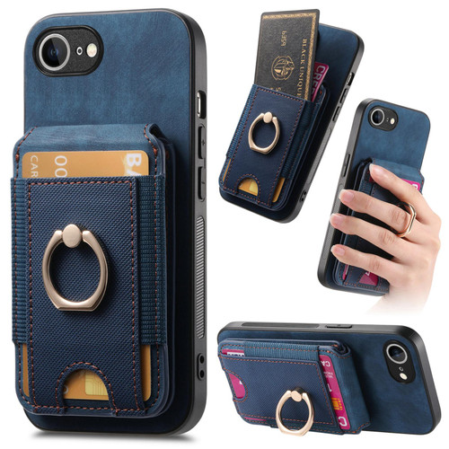 iPhone 16e / 17e Retro Splitable Magnetic Stand Card Bag Leather Phone Case - Blue