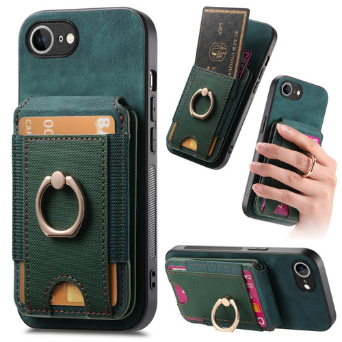 iPhone 16e / 17e Retro Splitable Magnetic Stand Card Bag Leather Phone Case - Green
